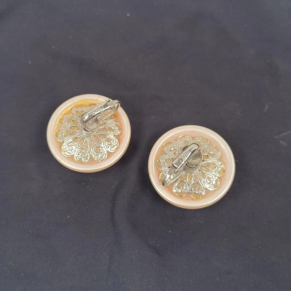 Vintage Coro Lucite Clip-On Earrings Round Dome Stud Statement Jewelry